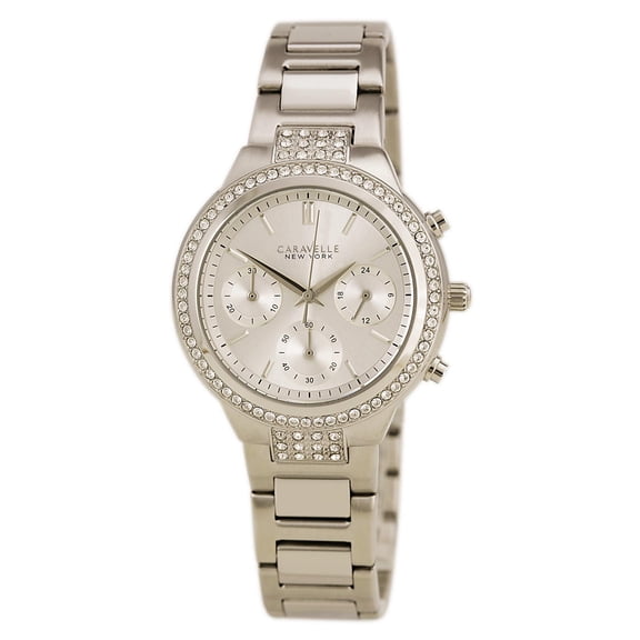 Caravelle 43L186 Women's New York Silver Dial Stainless Steel Chronograph Crystal Watch