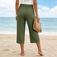 thumbnail image 4 of Women's Elastic High Waist Wide Leg Capri Pants Cotton Linen Casual Lounge Cropped Pants Lightweight Breathable with Side Pockets Green XXL, 4 of 4