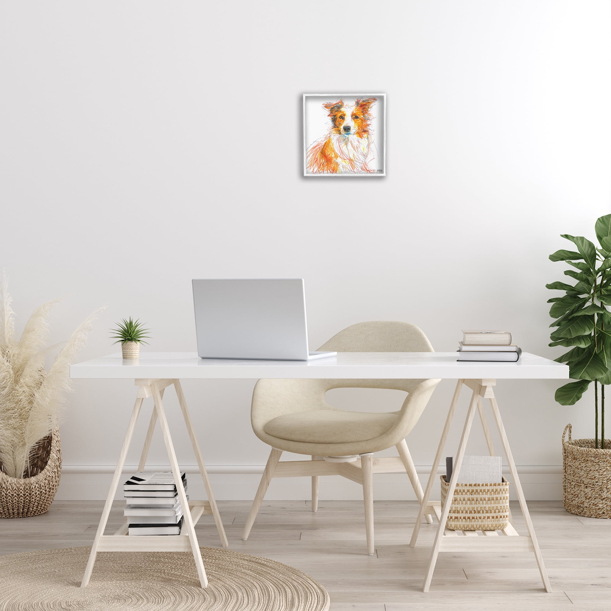 Stupell Industries Collie Dog Sketch Style Animals & Insects Painting White Framed Art Print Wall Art, 12 x 12