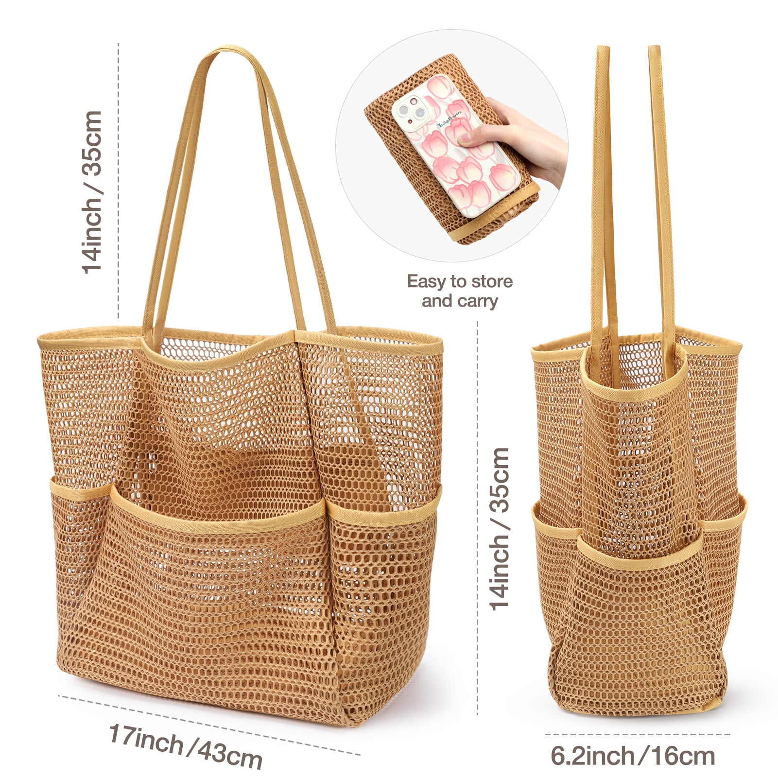 Big size／side gather bag／beige Straw Packable Checker Boxy Tote Handbag - Universal Thread