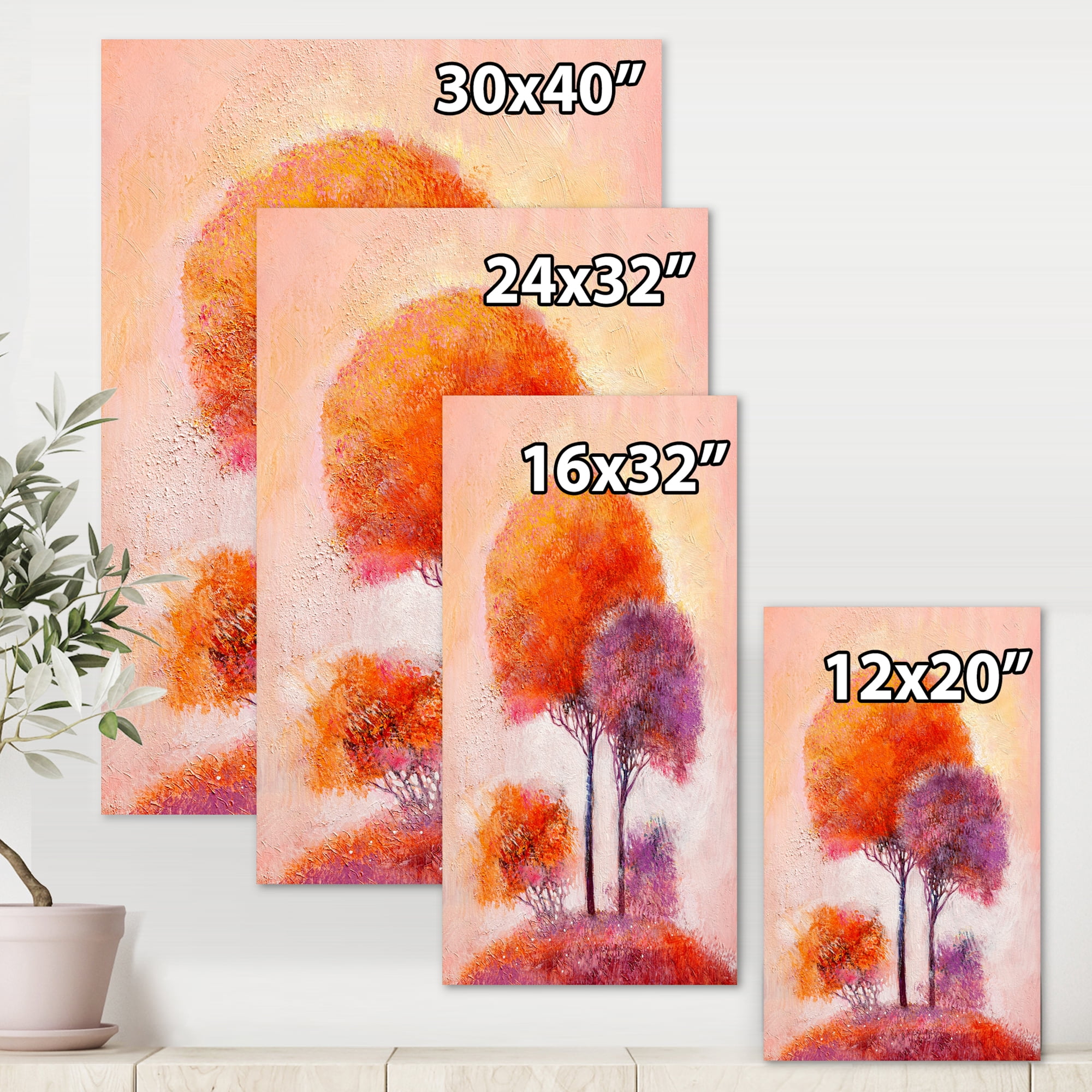 Colourful Trees Abtract Impression I 12 in x 8 in Painting Canvas Art Print, by Designart