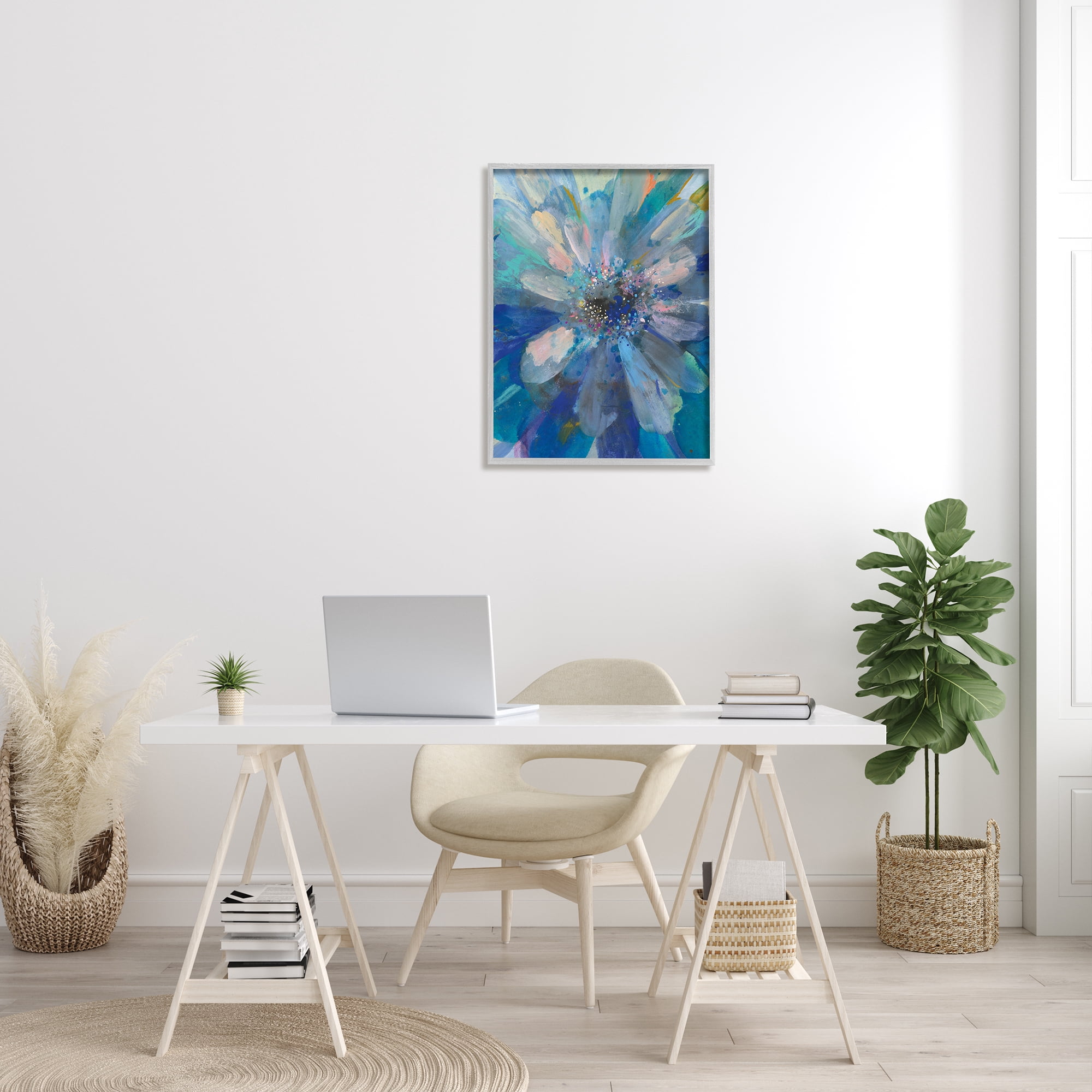 Stupell Industries Abstract Blue Floral Petals Contemporary Flower Splatter Abstract Painting Gray Framed Art Print Wall Art, 24 x 30