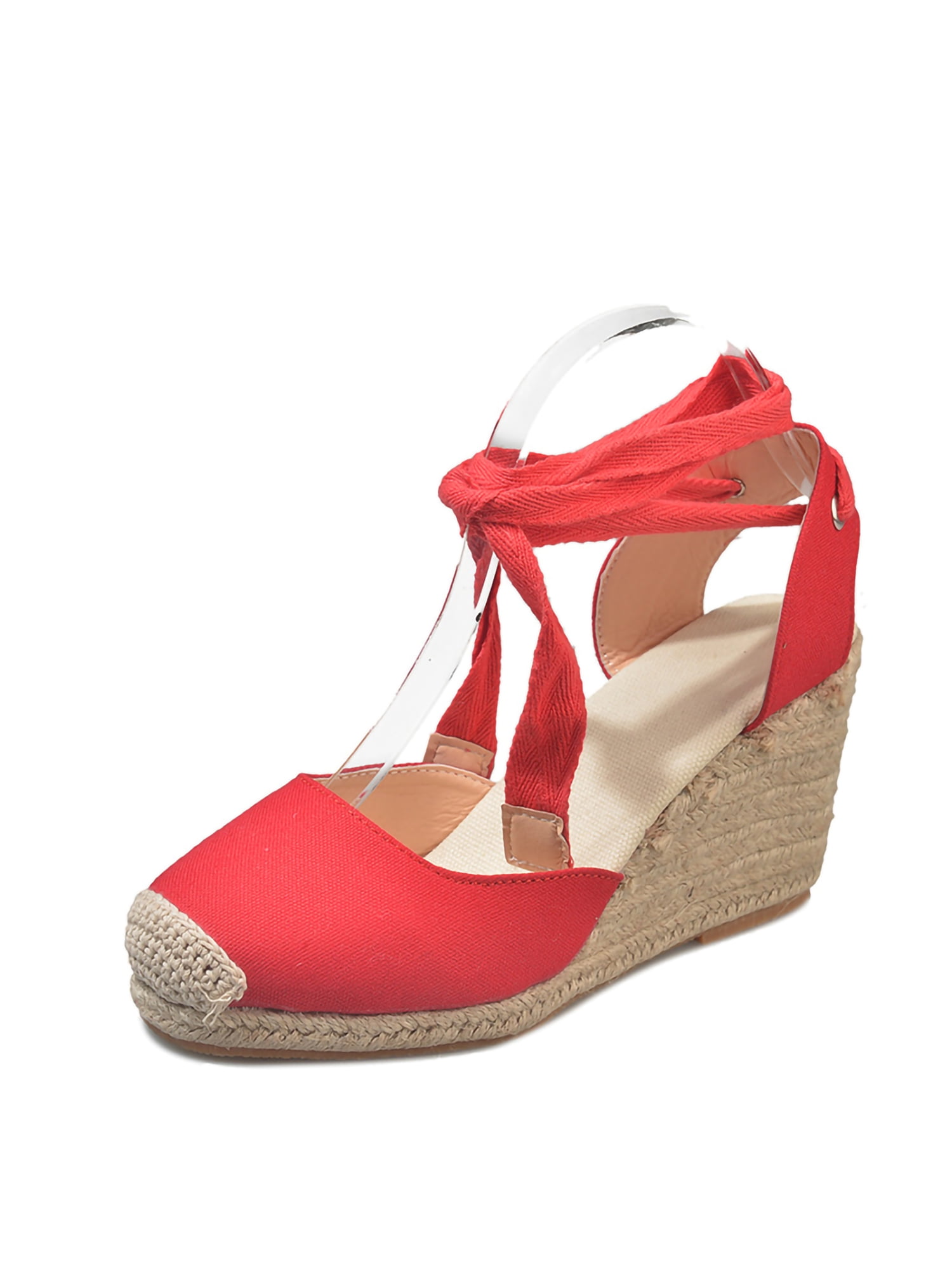 Womens Ladies Wedge Heel Sandals Espadrille Platform Lace Tie Up Summer Shoes