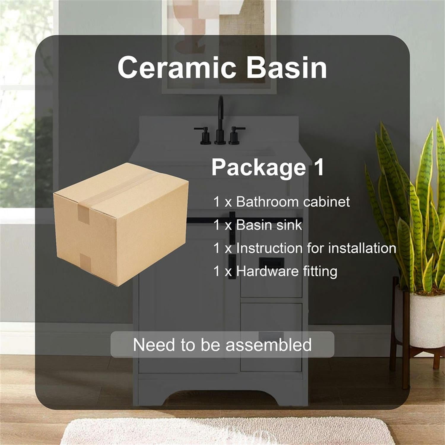 Demi Bonn 24" Freestanding Bathroom Vanity with Single Sink Combo, Farmhouse Undermount Bathroom Vanities Cabinet with Sliding Barn Doors and 2 Drawers, White