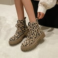 thumbnail image 6 of Leozcaa Ankle Boots Womens Round Toe Military Suede Leopard Lace Up Knit Ankle Cuff Low Heel Combat Boots, 6 of 8