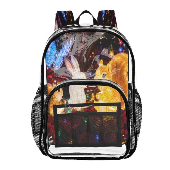 PVC Transparent Backpacks Clear Backpack for Travel and Outings Rabbit and Butterfly