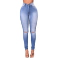 thumbnail image 1 of CEHVOM Ladies Personalized Ripped Buttoned Jeans Solid Color High Waist Slim Slim Pants, 1 of 4