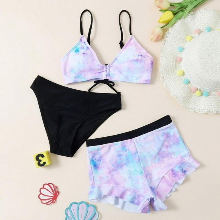 Yuanyu Kids Girl 3 Pack Bikini Set Swimwear Bathing Suit Beach Swimsuit  7-13 Years