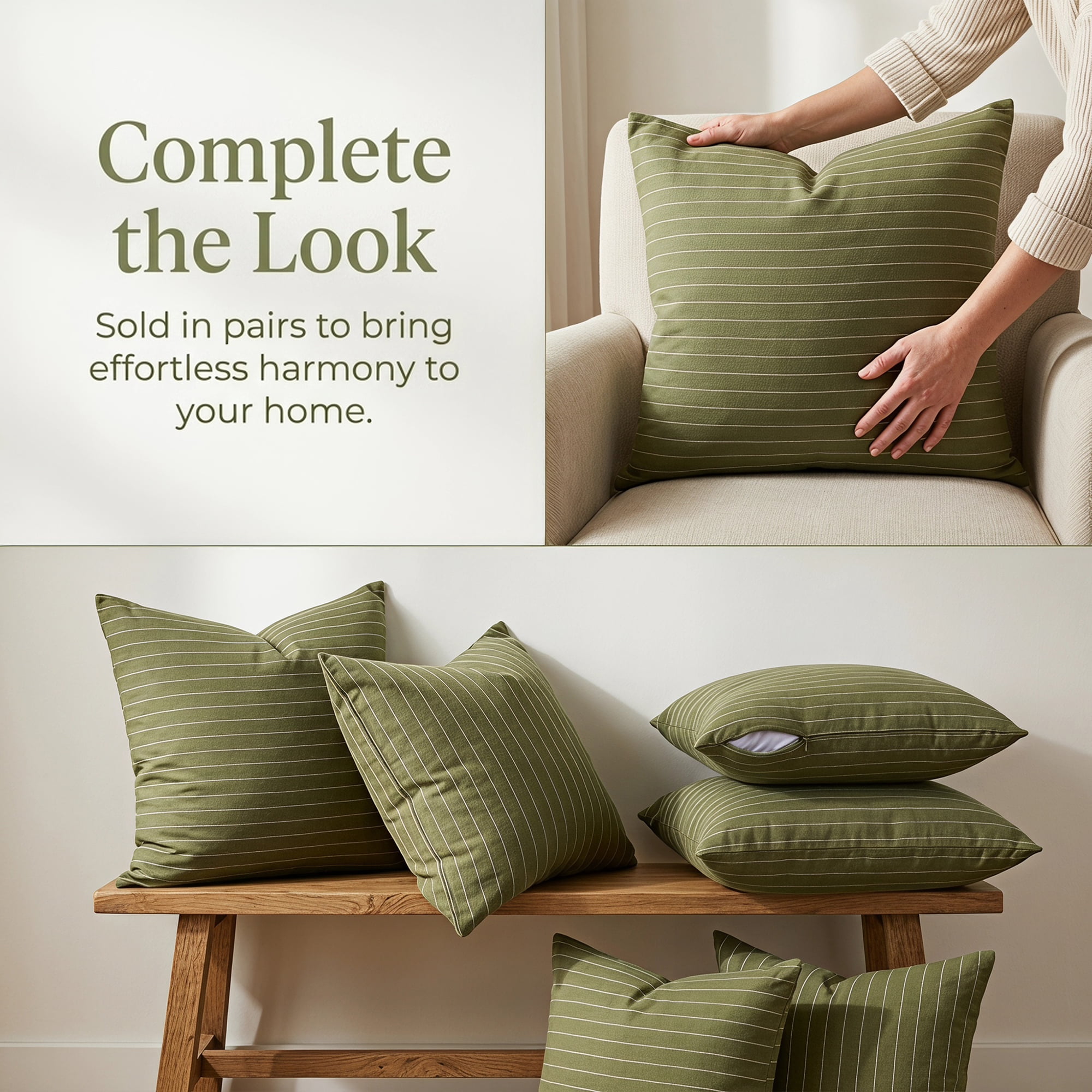 Unique Bargains 2 Pack Fine Stripe Throw Pillow Covers Cotton Blend Cases Green 18"x18"