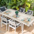 thumbnail image 2 of Summer Coastal Table Cloths for 8 Foot Rectangle Tables, Nautical Beach Marine Life Beige Striped Patio Waterproof Elastic Fitted Tablecloths, Washable Rectangular Table Cover for Camping, 2 of 8