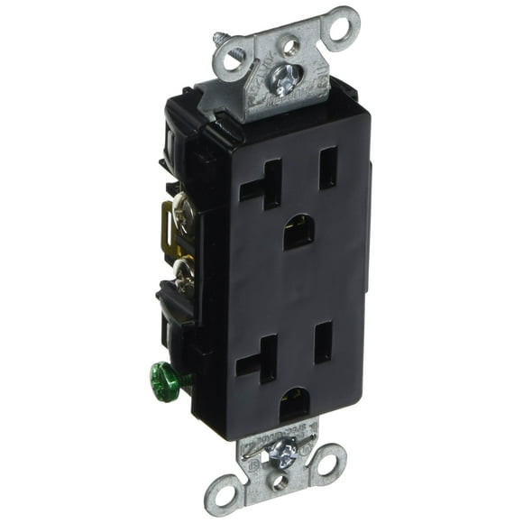 Hubbell DR20BLK Deco Receptacle, Common Ground, 20 amp 125V, 5-20R, Black