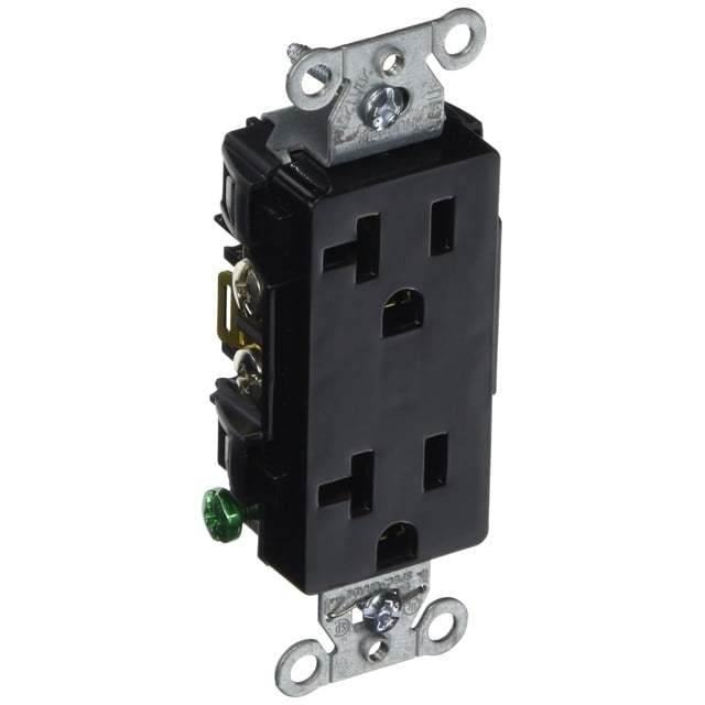 Hubbell DR20BLK Réceptacle Déco, Joint Ground, 20 amp 125V, 5-20R, Noir