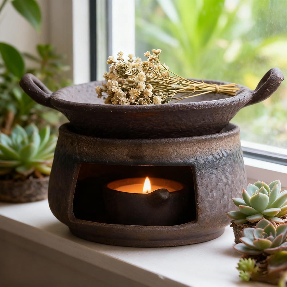 KRONDO Cedar and Zen Herb Burner,Ceramic Aromatherapy Stove Essential Oil Burner,Cedar and Zen Incense B-urner Kit for Home Office, Tea Light Candle Holders Teapot Warmer for Meditation,Relaxation