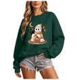 thumbnail image 5 of Enyan Halloween Shirts Women Spooky Season Long Sleeve Ghost Graphic Shirt Fall Pumpkin Tops Woman Halloween Shirt Green,M, 5 of 6