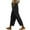 Black, variant on Womens Summer Pants Casual Solid Color Elastic Waist Linen Pockets Pants Navy