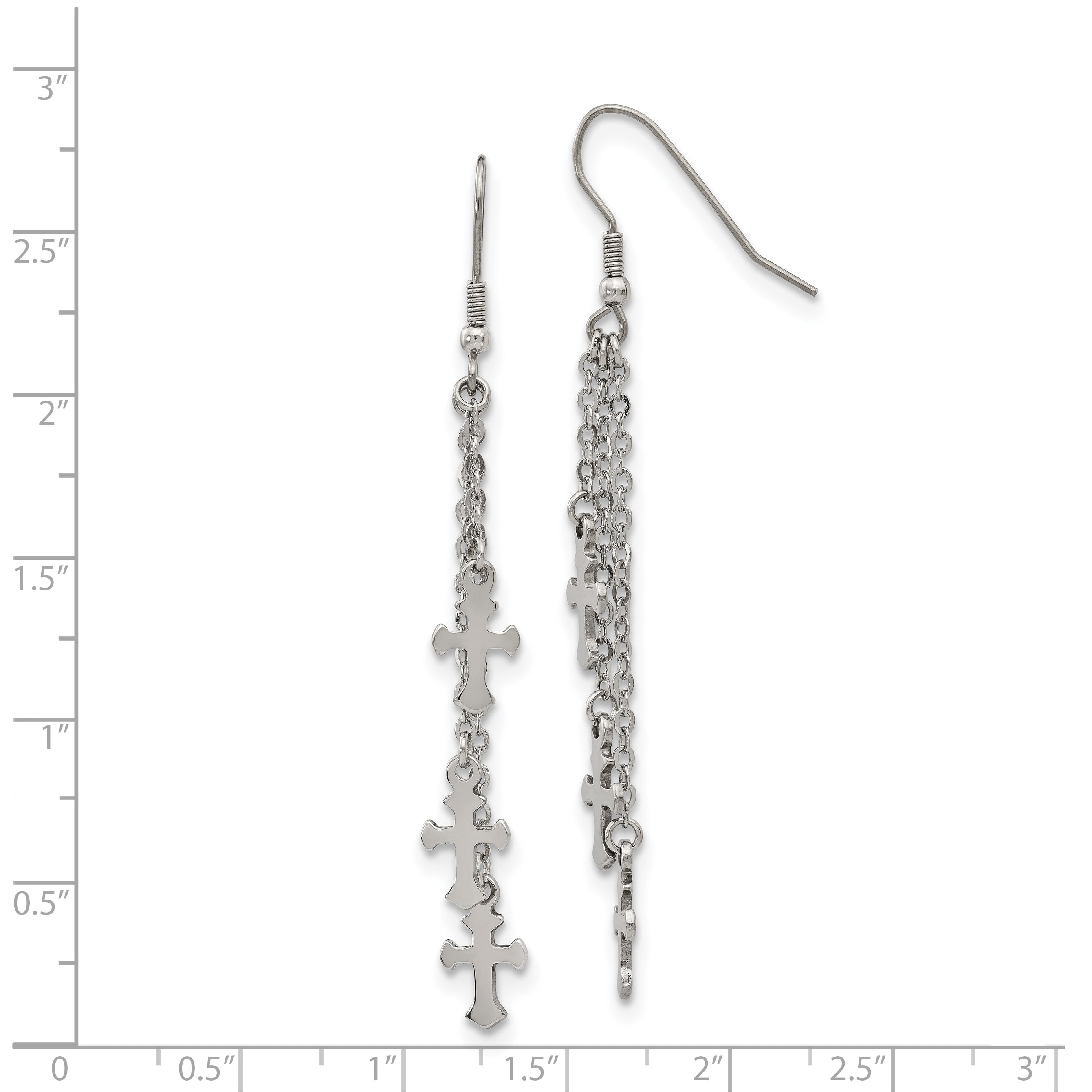 Stainless Steel Multi Strand Cross Dangle Shepherds Hook Earrings