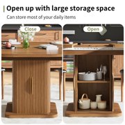 Extendable Round Dining Table for 4–8, 59 Modern Kitchen Table with Storage & Fluted Wood Sliding Door, Walnut