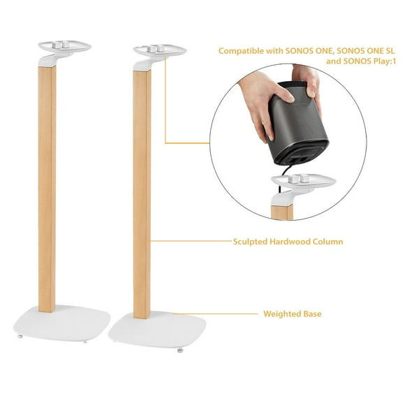 Boost Industries SB-62F-WH Floor Speaker Stands with Hardwood Column for SONOS® ONE, SONOS® ONE SL and SONOS Play:1 (Pair)