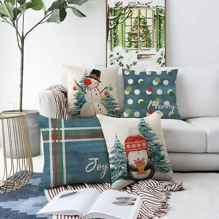 Christmas Pillow Covers 20x20 Inch Set of 4 Snowman Blue Throw Pillow Covers Winter Penguin Pillowcase Farmhouse Home Decor Living Room House Decorative Cushion Case for Sofa Couch Walmart