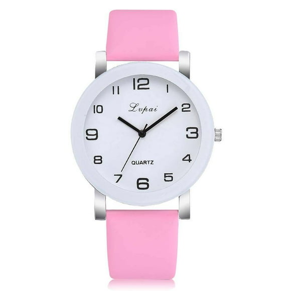 Electronicheart Digit Dial Women Girl Watch Quartz Round Casual PU Leather Watches Wristwatch Pink 1 Pc