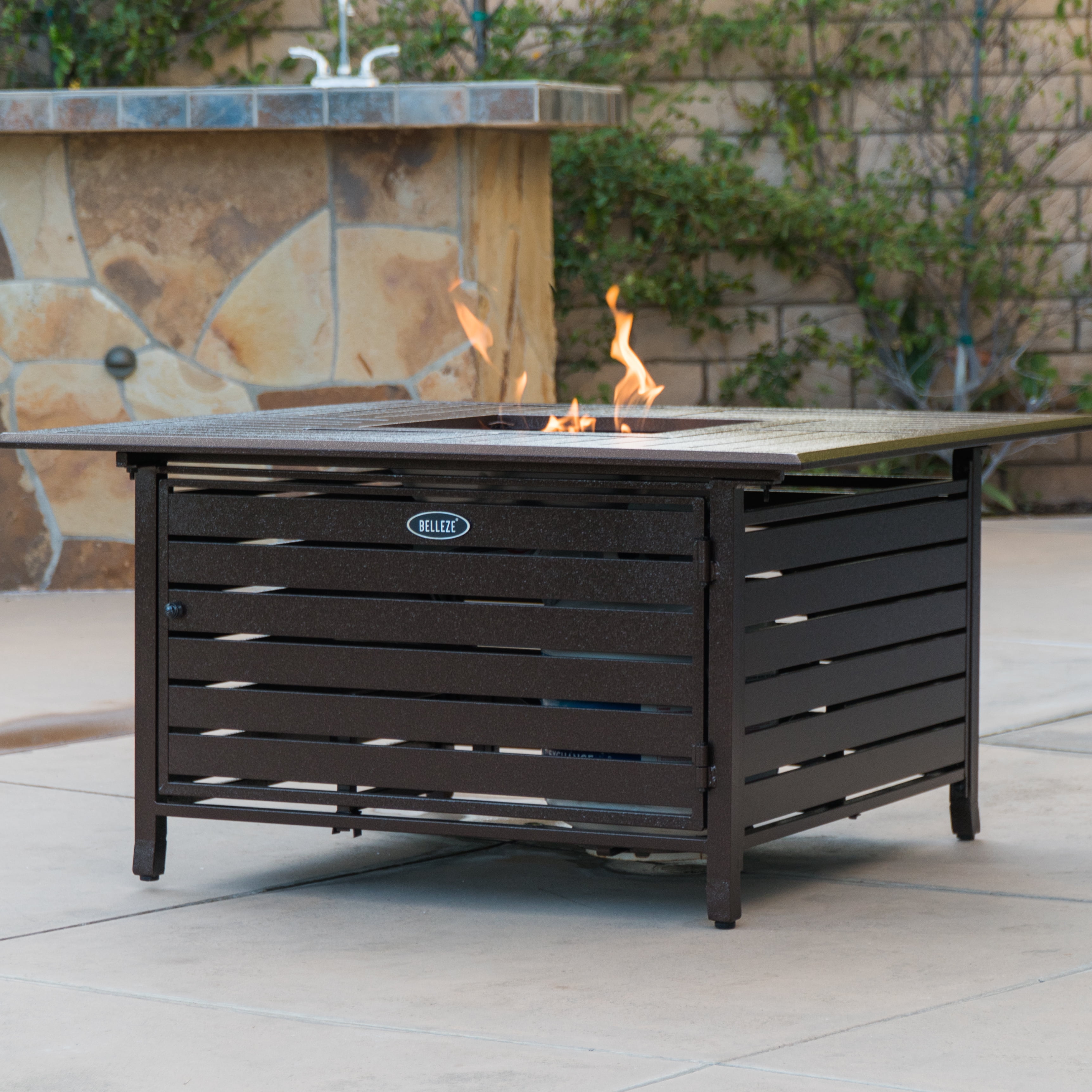 Belleze 40,000 BTU Square Rust-Resistant Gas Outdoor Propane Firepit Table Aluminum with... by Belleze