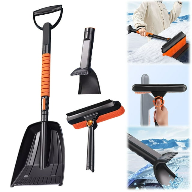 Snow Scraper for Car, Snow Brush for Car, Snow Shovel for Car, 5-in-1 Snow Removal Kit Ice Scraper with Telescopic Brush Emergency Shovel Ice Scraper with Handle and 180° Rotating Brush Head