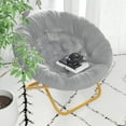 thumbnail image 4 of Flash Furniture Gwen 38" Oversize Portable Faux Fur Folding Saucer Moon Chair for Dorm and Bedroom, Gray Faux Fur/Soft Gold Frame, 4 of 12