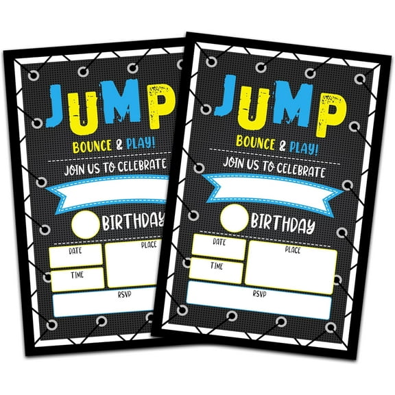 Trampoline Jump Birthday Party Invitations, Birthday Invitations For Boys, Kids Boy Birthday Invitation, 20 Invitations with 20 Envelopes - E03