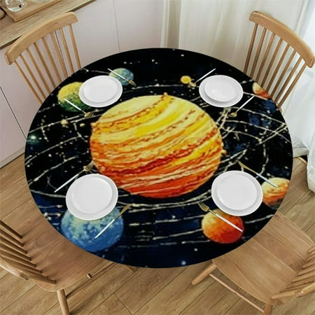 

Sheronv Planets Orbits Round Table Cover Stain Resistant Washable Perfect for Indoor Outdoor Tablecloth Kitchen Dining Wedding Parties 100% Polyester Waterproof 54 -58