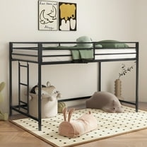 Miniyam Twin Loft Bed with Safety Guardrails, Ladder for Kids, Black