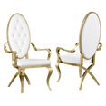 thumbnail image 1 of Fauteuils Capitonnés en Similicuir Blanc et Acier Inoxydable Doré (Lot de 2), 1 of 2
