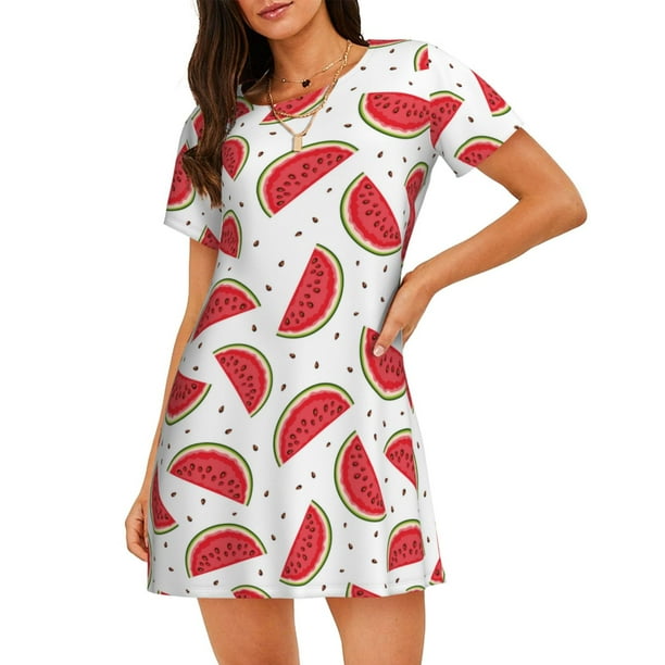 Fotbe Watermelon Bata de Dormir para Mujer con Estampado, Camisón de Algodón de Manga Corta, Ropa de Dormir Casual