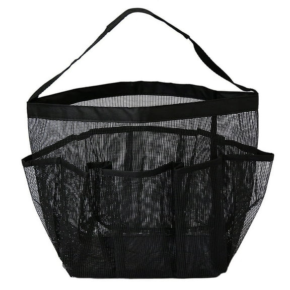 INTBUYING Portable Mesh Shower Bathroom Basket Bag Quick Dry Caddy Tote Black 9 Pockets