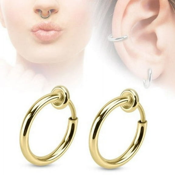 Pair of Spring Action Titanium IP Fake Septum, Nose, Ear Cartilage Hoop