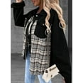 thumbnail image 6 of Women'S Oversized Casual Long Sleeve Button Down Plaid Shacket Boyfriend Jean Jacket with Pockets Black XXL, 6 of 9