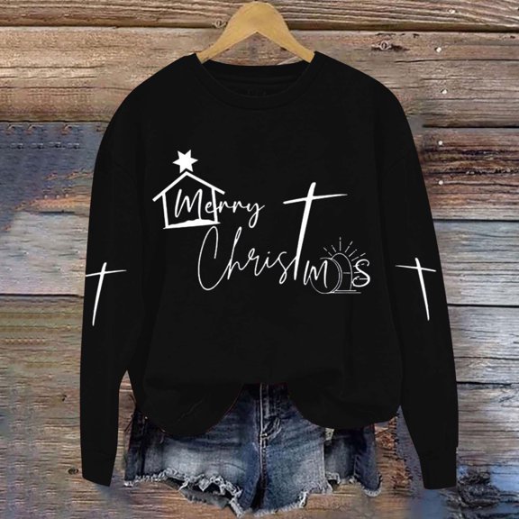 Wancir Christmas Sweatshirts For Women Merry Christmas Letter Graphic Printted Tops Crewneck Long Sleeve Xmas Pullover