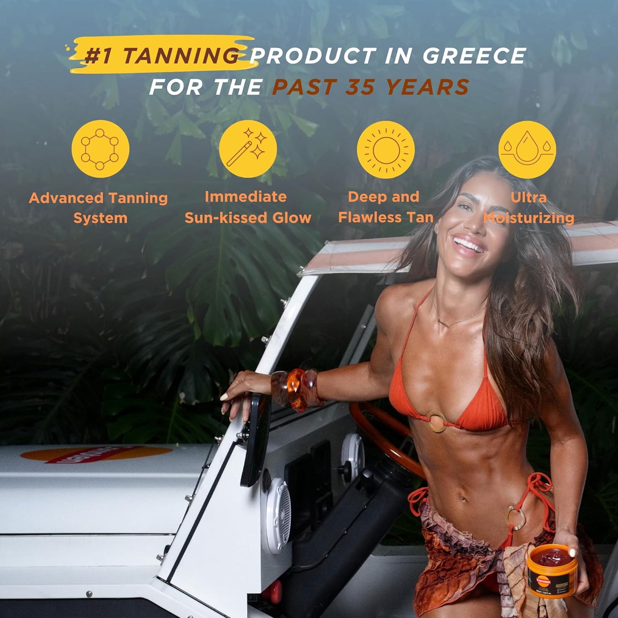 Carroten Intensive Tanning Gel | Browning Tan Accelerator | Non-Greasy, Water-Resistant with Carrot and Coconut Oil | Vitamin A & E For Moisture & Hydration | Made in Greece | 5 fl oz
