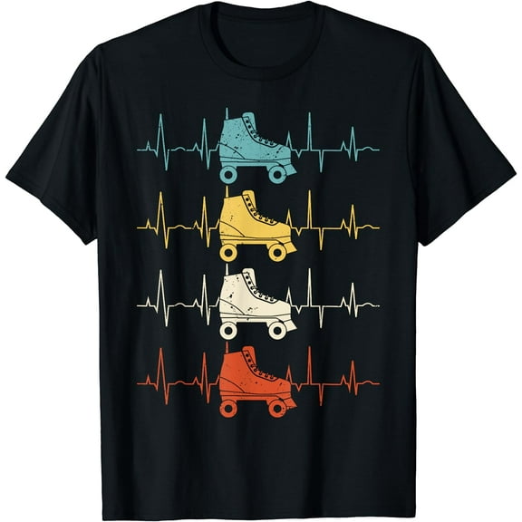 Roller Skate Heartbeat Skater Skating Retro Vintage 70s 80s T-Shirt