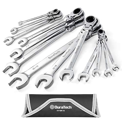 SAE 5/16" DURATECH Extra Long Flex-Head Double Box End Ratcheting Wrench Set 