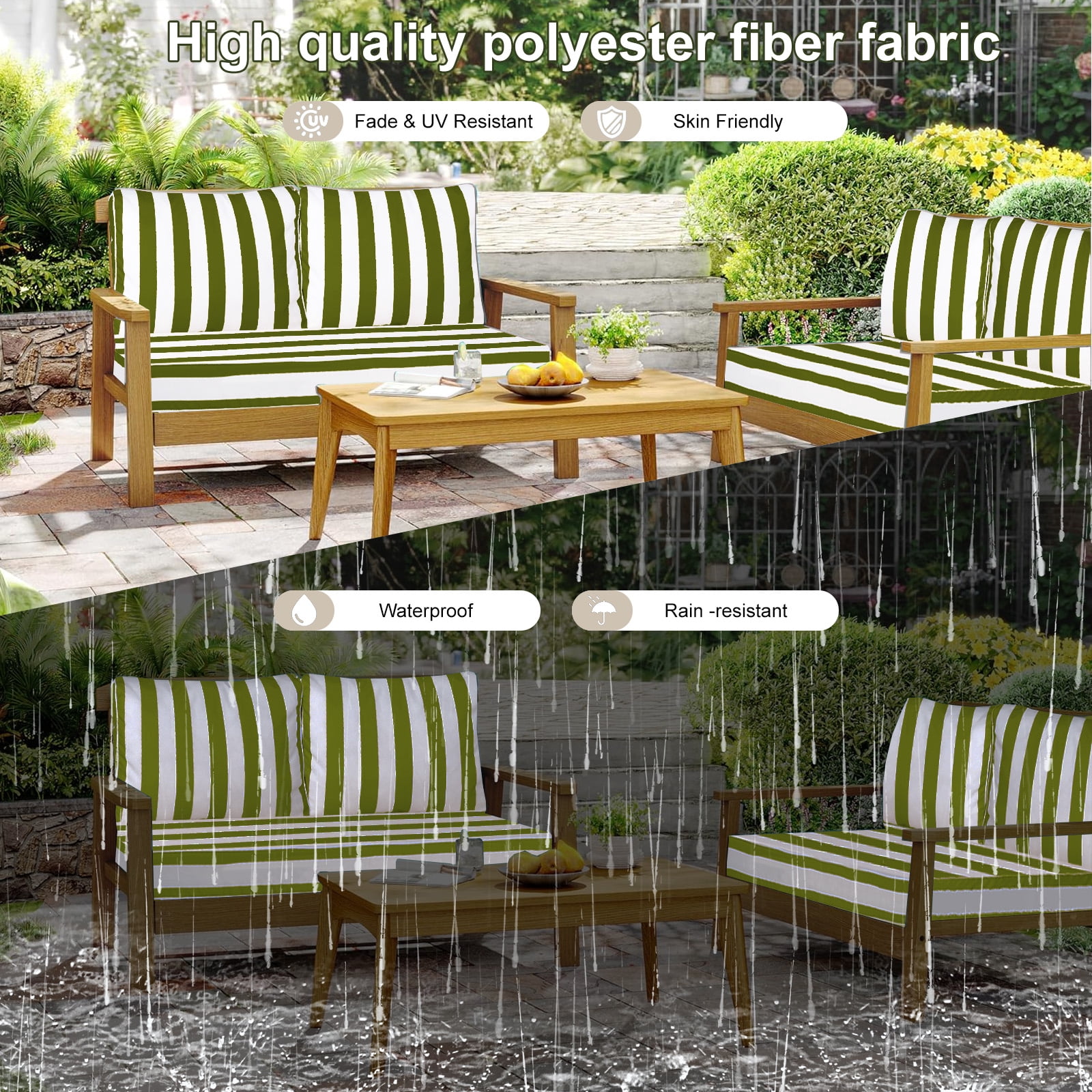 Outdoor Loveseat Cushion Set, Water Repellent Patio Furniture Cushions Replacement, 48 x 24 inch