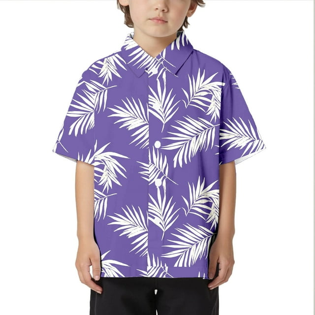 WEIYLL Boys Shirts Beach Leisure Leaf Print Loose Comfortable Button Down Button Open Short Sleeve Casual Tops for 6-7 Years