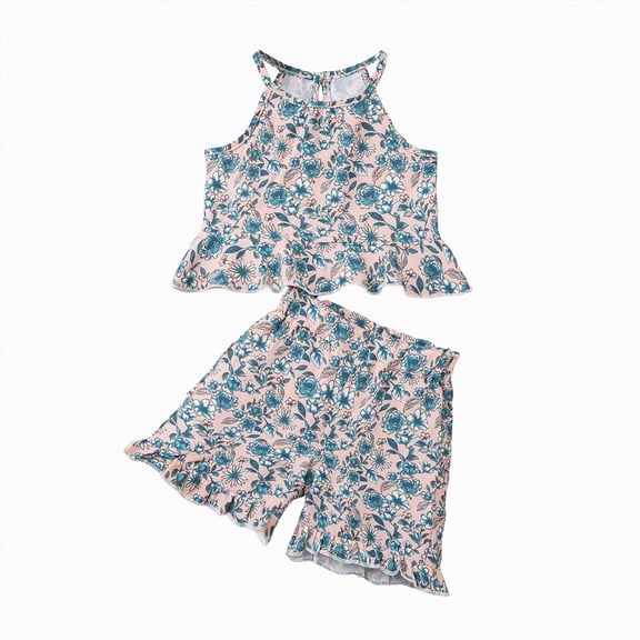 CAUYDY Toddler Girl Summer Clothes Baby Girls Short Sleeves T-Shirt Tops Shorts Cute Outfits Set For 2t 3t 4t 5t 6t 7t Kid School Activities (Sizes 7-8 Years,F02-Blue)