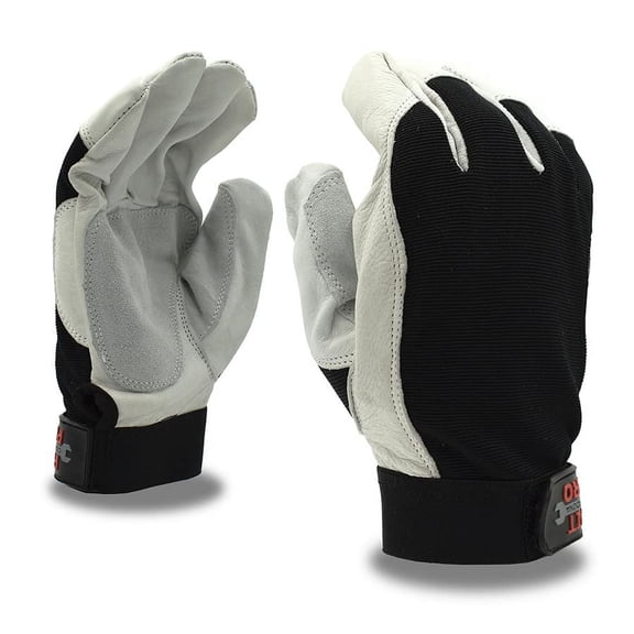 12-Pack of Cordova 77972 Pit Pro Work Gloves, Goatskin Double Palm, Black Spandex Back, Keystone Thumb, Hook & Loop Closure, Medium