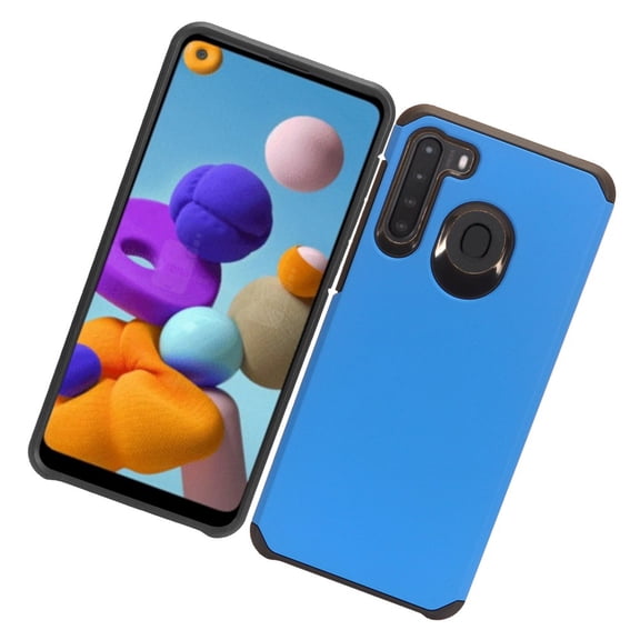 Samsung Galaxy A21 Phone Case Protective Tuff Hybrid Anti-Drop Protection Shockproof Armor Dual Layers Frame Heavy Duty Rubber Rugged Silicone TPU Hard Slim Case BLUE Cover for Samsung Galaxy A21