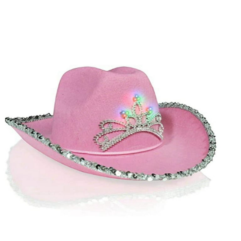 Jyyybf Women Cowboy Hat Funny Party Rave Hats Event Festive Costume Accessories Prop Light-Up Blinking Crown Hats Pink Fur, Adult Unisex, Size: One