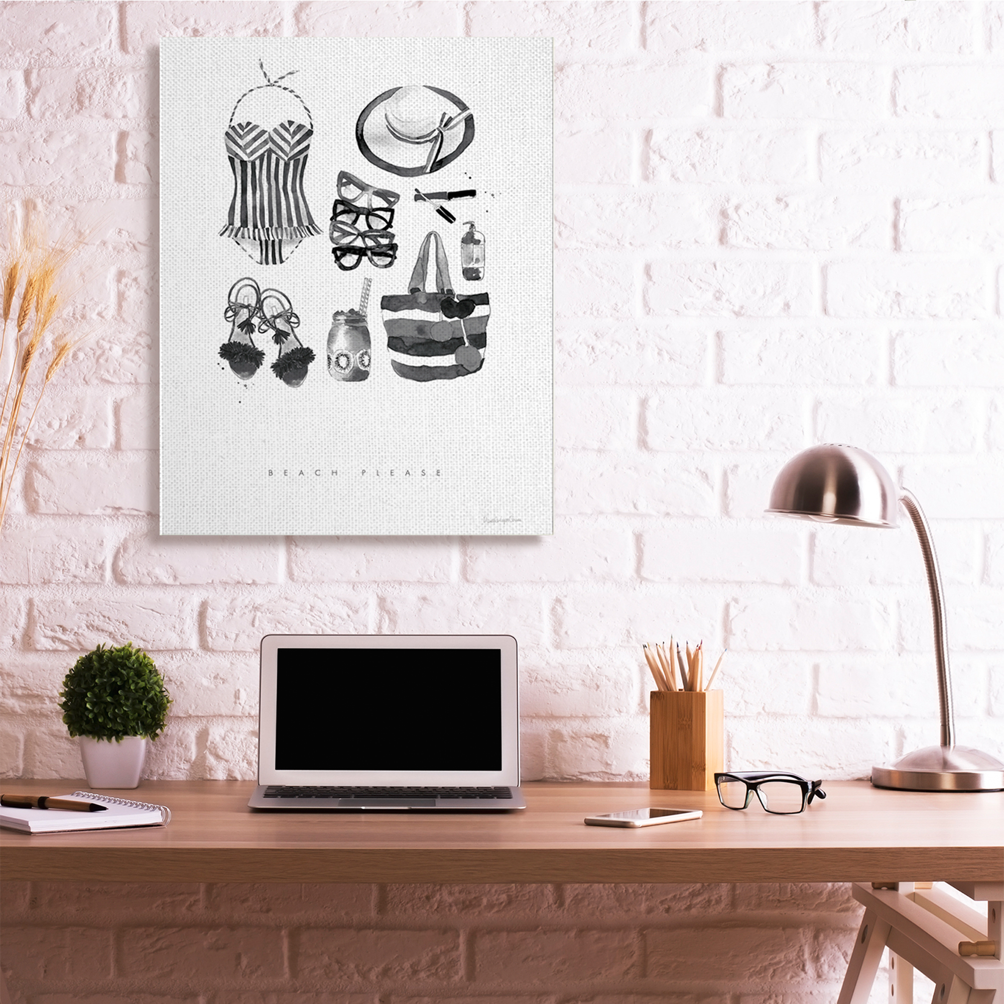 Stupell Industries Beach Please Phrase Black White Female Fashion Canvas Wall Art, 36 x 48, Design by Mercedes Lopez Charro