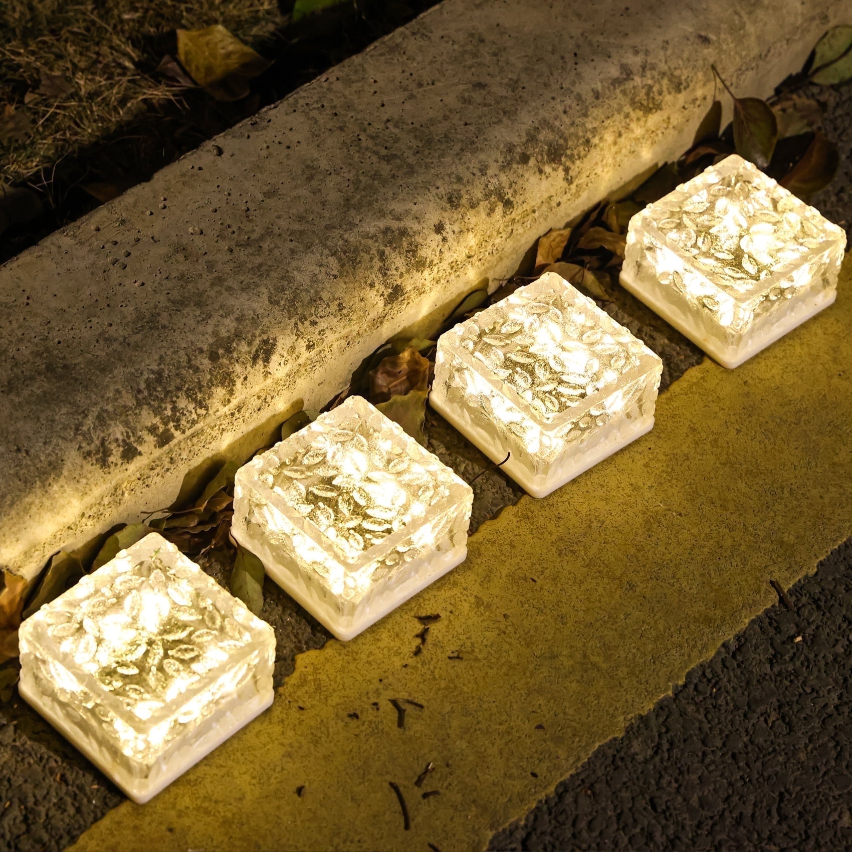 4"X4" Solar Brick Lights, 4 Pack Outdoor Solar Lights, Pavers Lights,Solar Pathway Lights Outdoor Waterproof for Garden Courtyard Pathway, Ice Rock Cube Lights (Warm White)