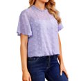 thumbnail image 5 of ZXSXSY Women Crochet Dots Cutout Short Sleeves Mock Neck Blouse Top, 5 of 7