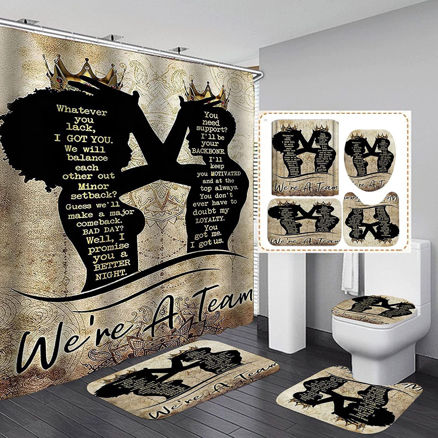 HTBUSC 4 PCS African Bathroom Sets with Rugs Colorful Quote Black Girl