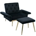 thumbnail image 2 of Accent Chair with Ottoman, Velvet Upholstered Armchair with Adjustable Armrests and Backrest, Button Tufted Lounge Chair, Single Recliner Armchair for Living Room Bedroom Office, Black, 2 of 7